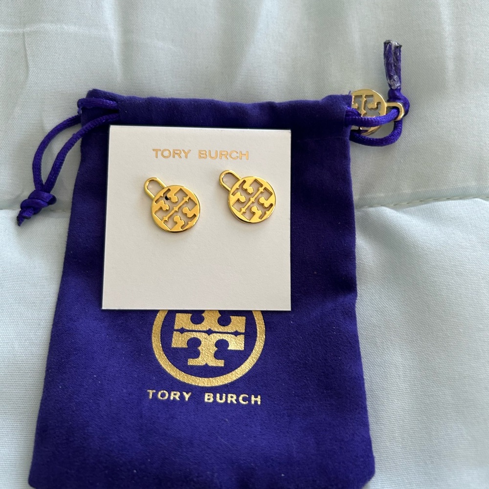 Tory Burch Gold Logo Drop Earrings